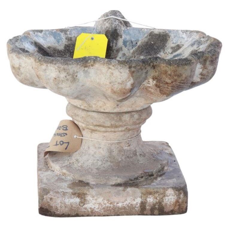 CAST STONE SHELL-FORM BIRD BATH