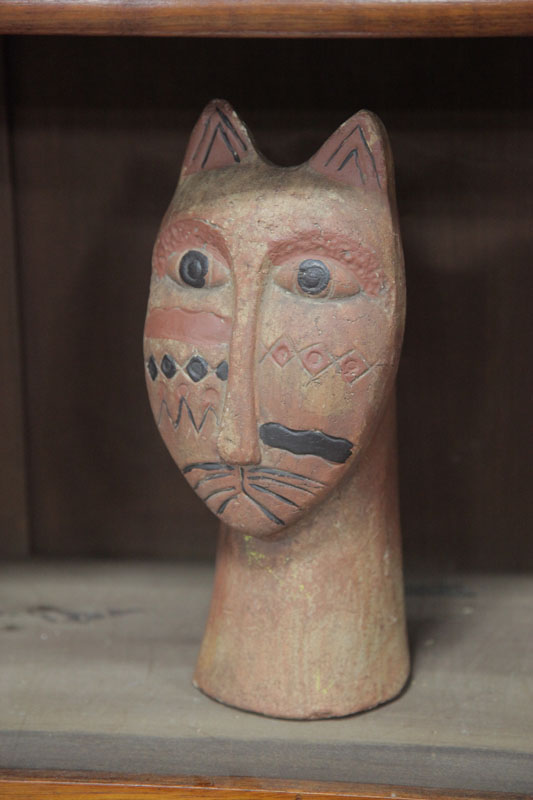 CAT BUST. Pottery bust with