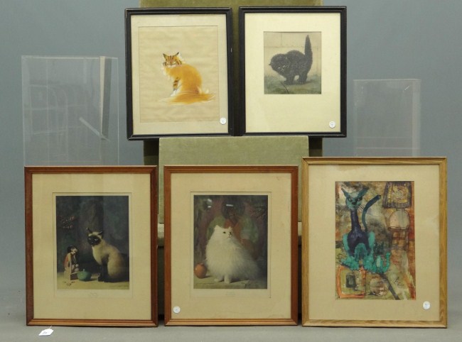 Cat related artwork lot five pcs.
