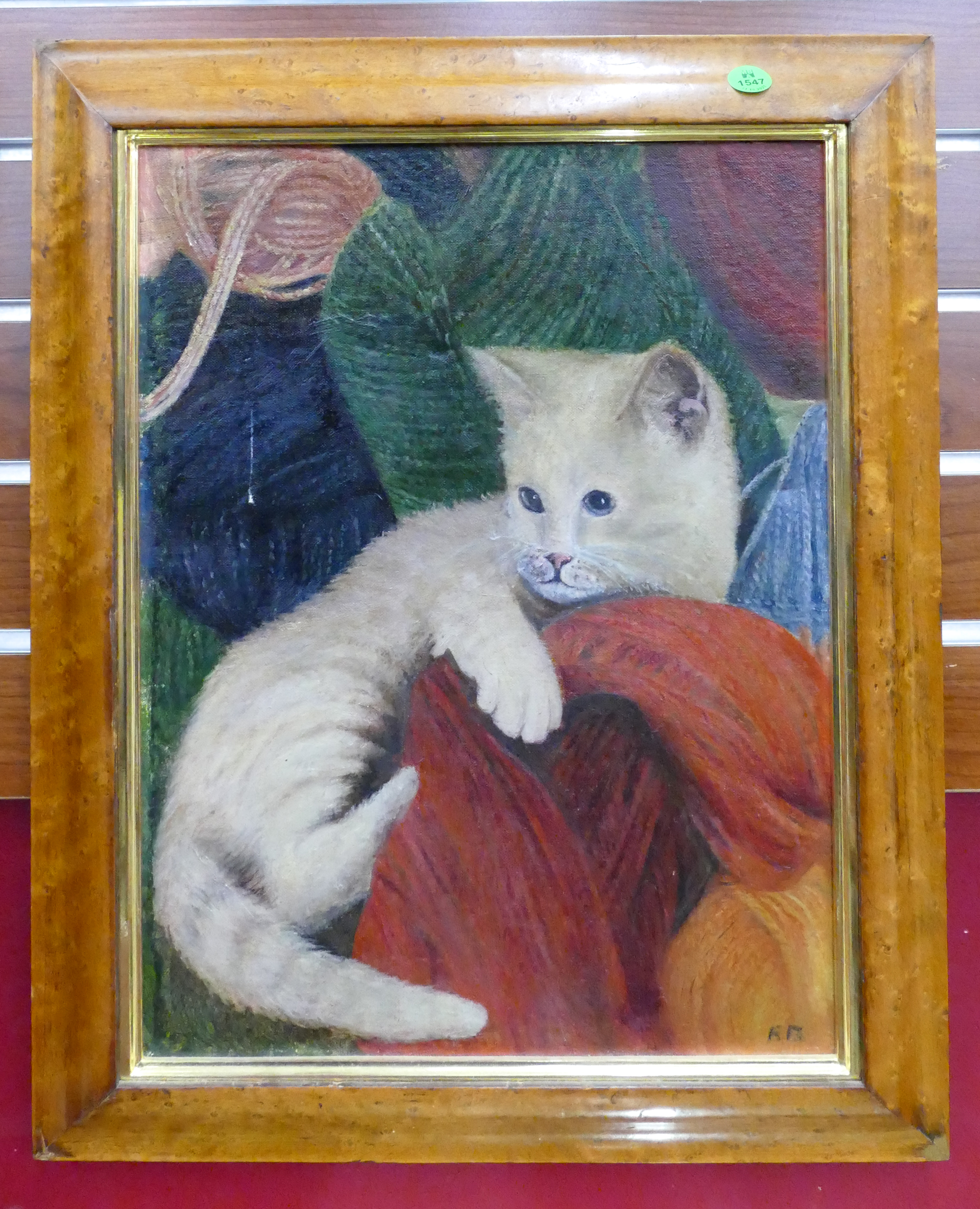 Cat with Yarn Oil on Board in