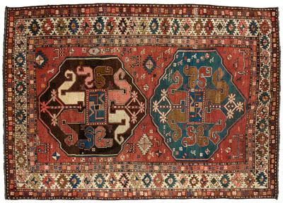 Caucasian rug, two green and