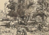 CECIL BELL INK & WASH COWS UND
