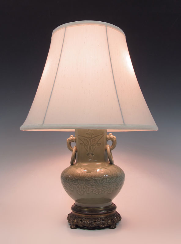 CELADON GLAZED VASE: Mounted as a