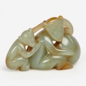 CELADON JADE MONKEY AND PEACH