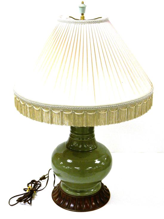 Celadon vase mounted as a lamp 