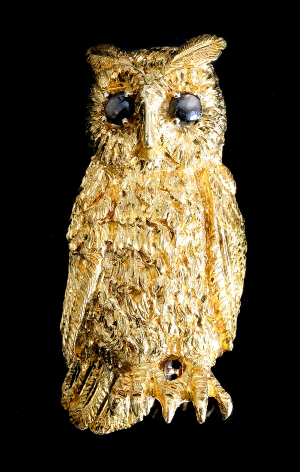 CELLINO 18K YELLOW GOLD OWL PIN