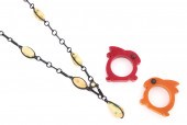 CELLULOID NECKLACE AND TWO BAK