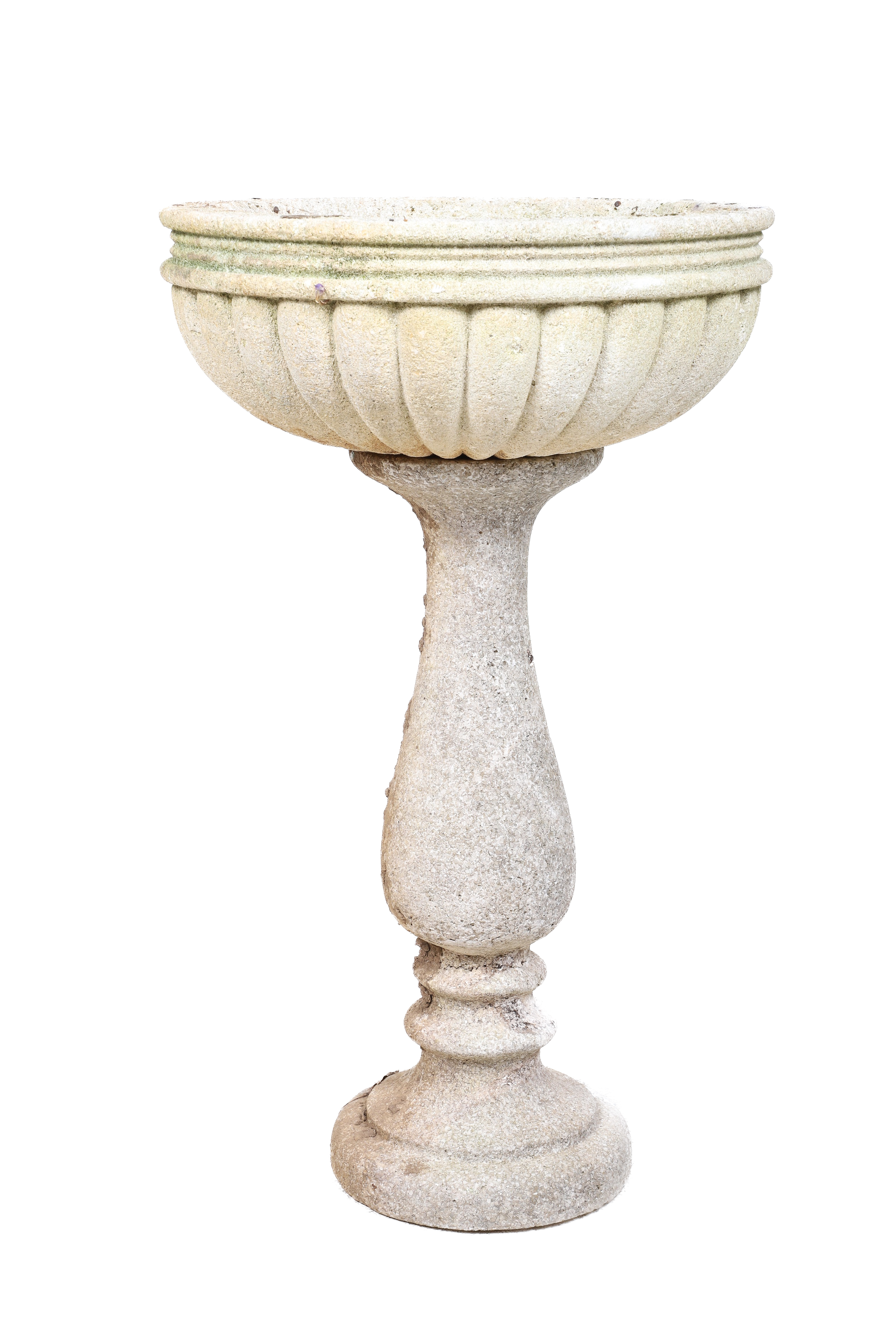 Cement 2-pc birdbath, ribbed top on