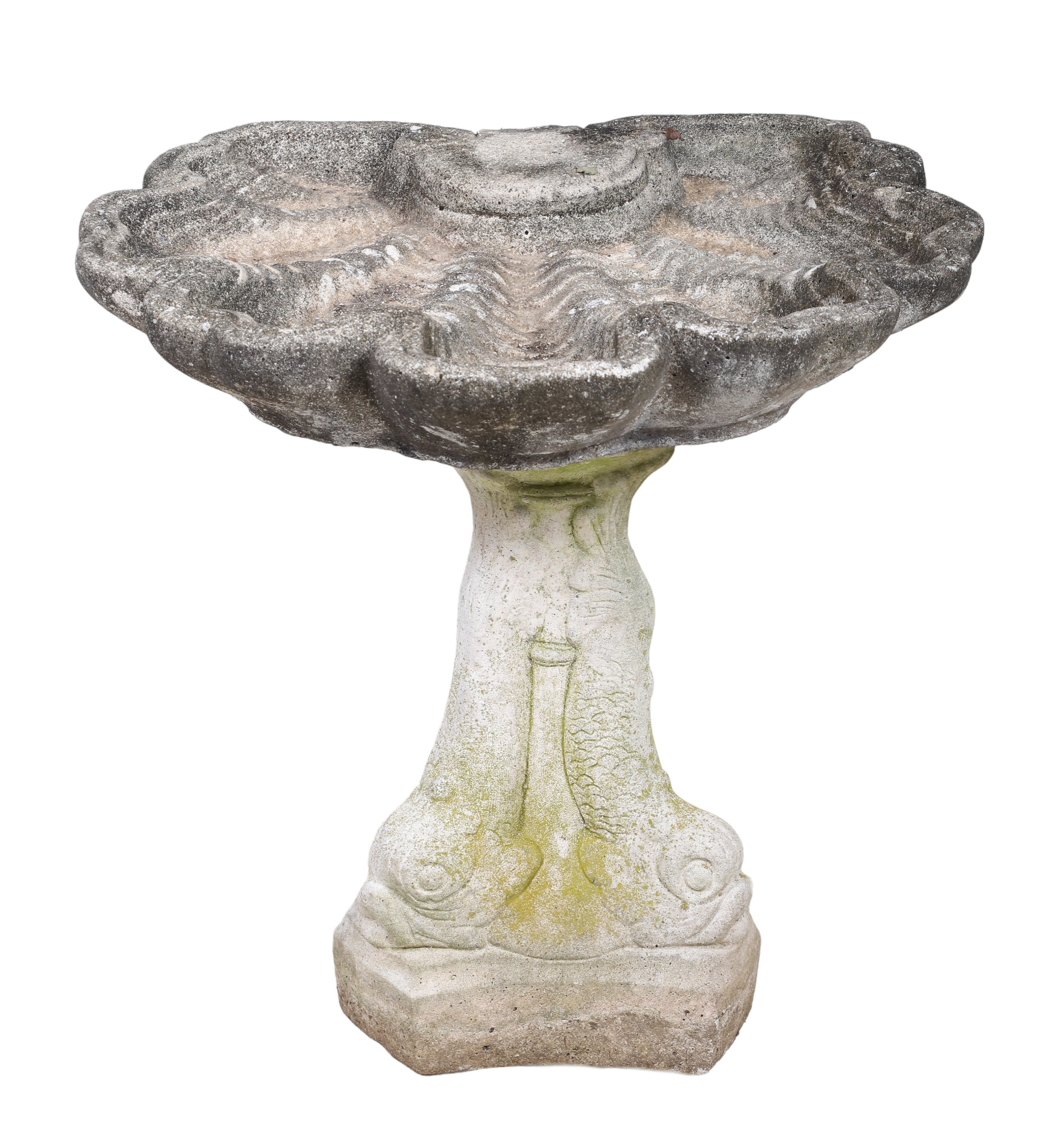Cement 2-pc birdbath, scalloped