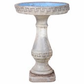 Cement birdbath, greek key dec