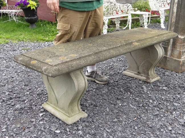 Cement three part garden bench.
