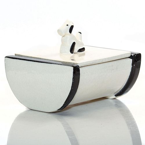CERAMIC BOX WITH DOG ON TOPCurved