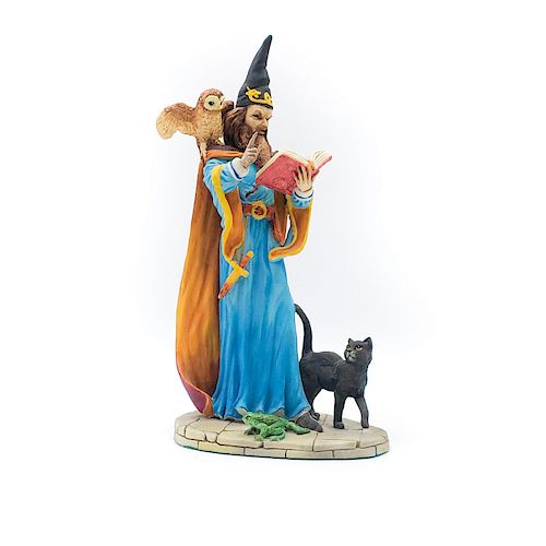 CERAMIC CLOAKED WIZARD CASTING A