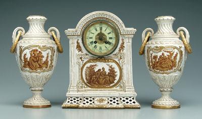 Ceramic clock and garniture: