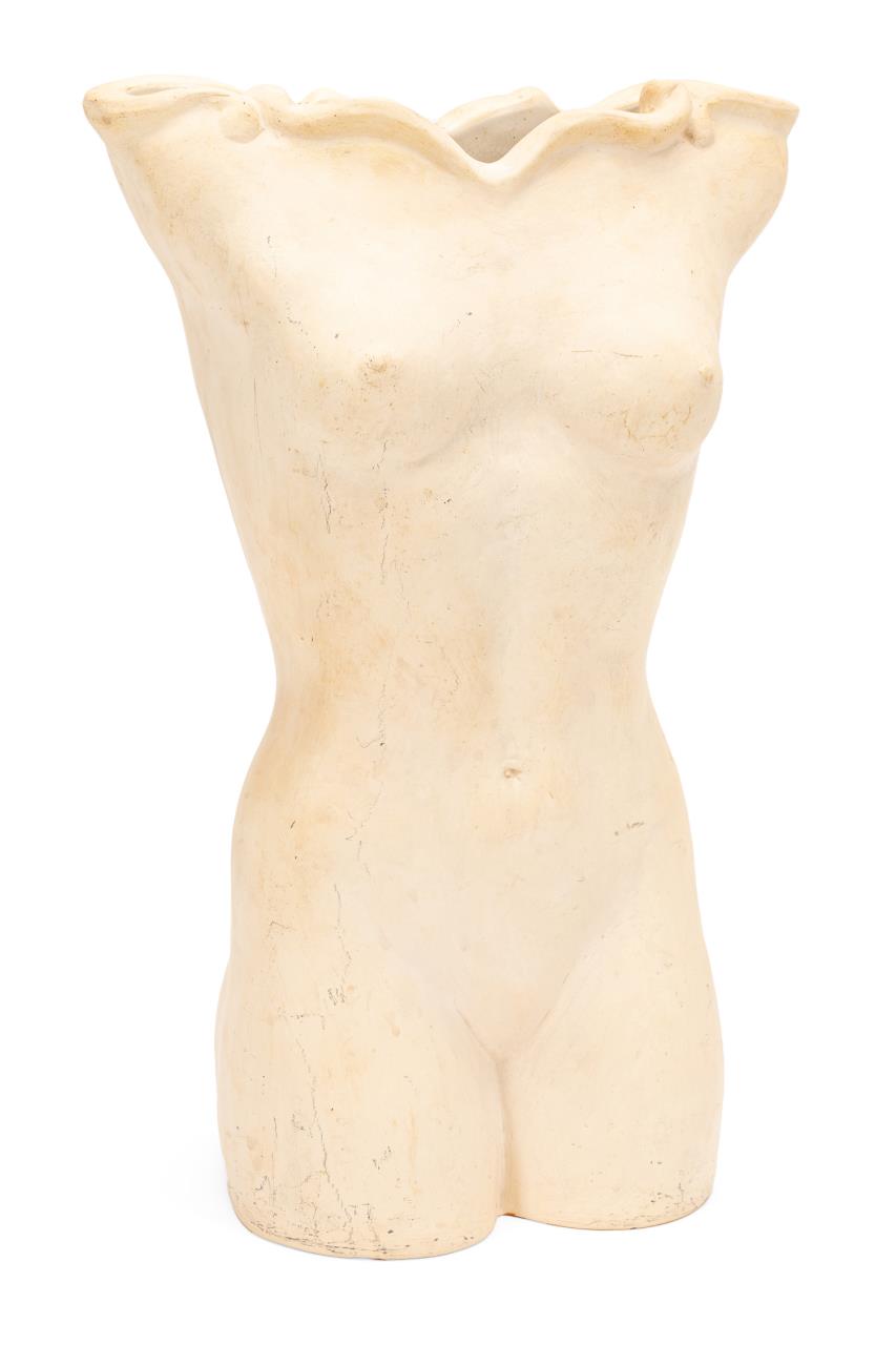 CERAMIC FEMALE NUDE TORSO VASE