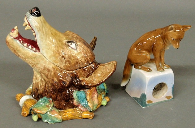 Ceramic fox head cookie jar 9"h.