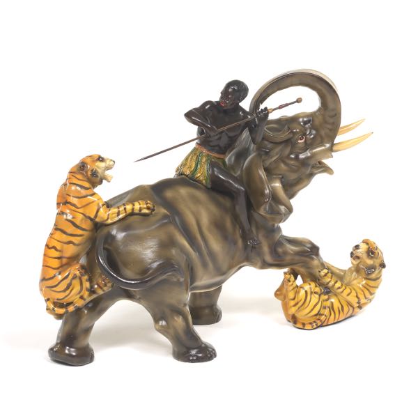 CERAMIC GROUPING; NUBIAN WARRIOR ON