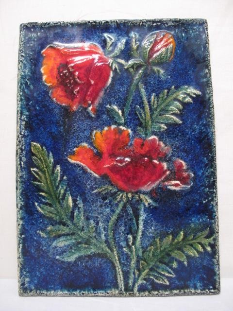Ceramic hanging wall tile painted