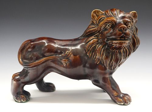 CERAMIC LION W/ROCKINGHAM GLAZEA