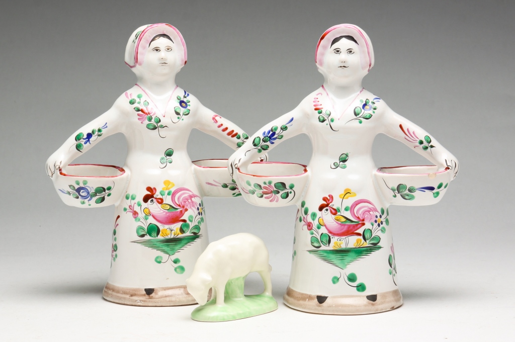 CERAMIC SHEEP AND PAIR OF LUNEVILLE