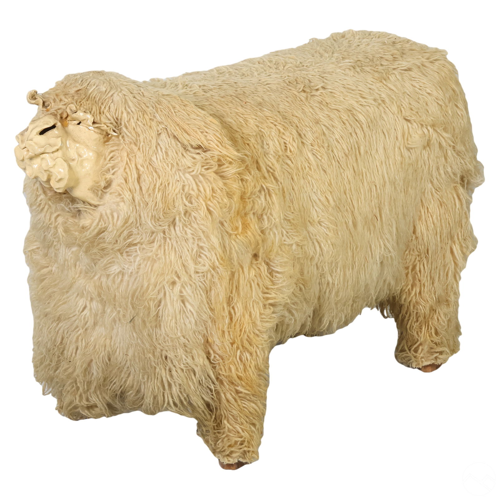CERAMIC & WOOL SHEEP BENCH MANNER