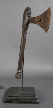 CEREMONIAL TRIBAL AXE ON STAND