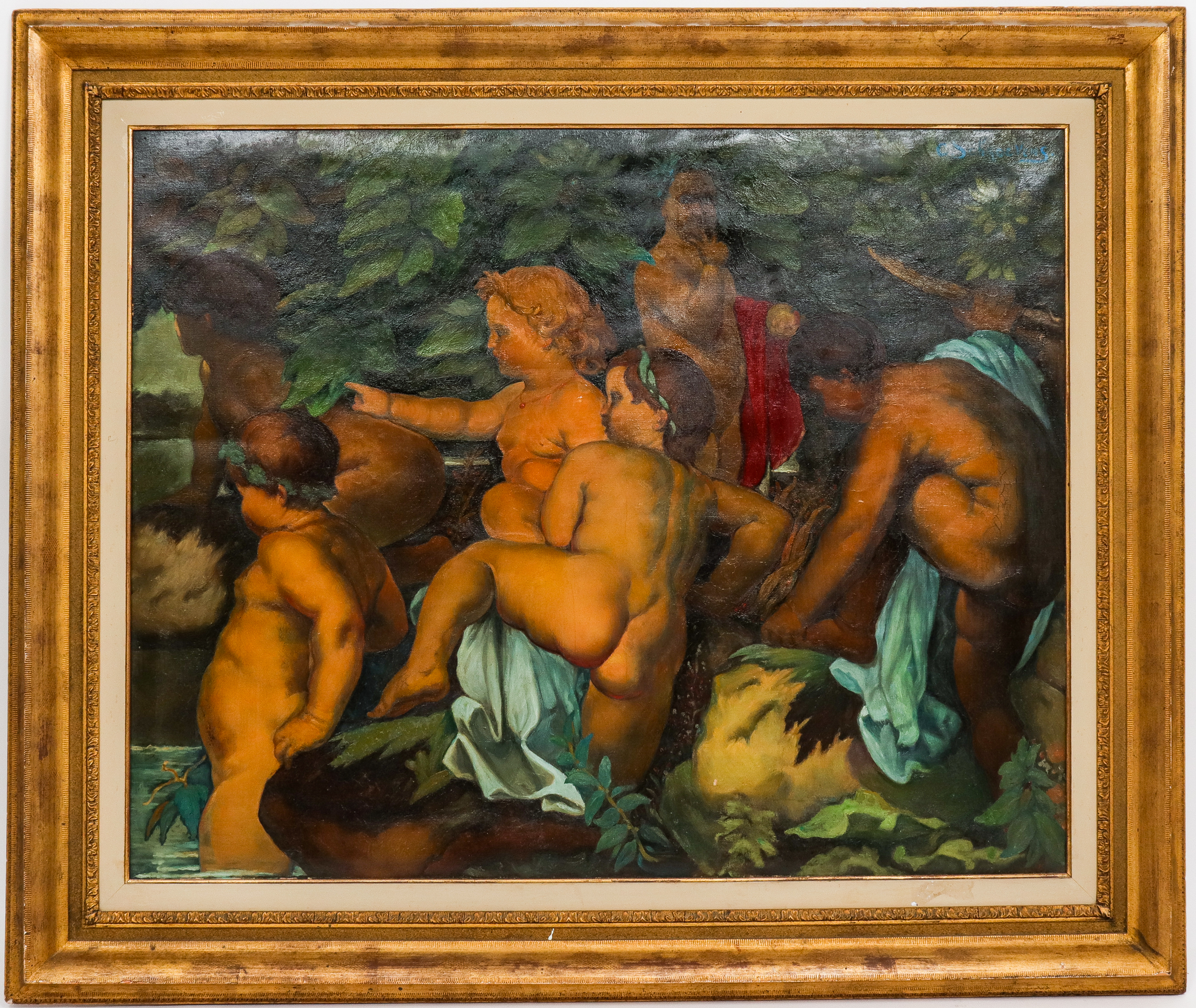 CESAR SCHROEVENS CHERUB SCENE OIL