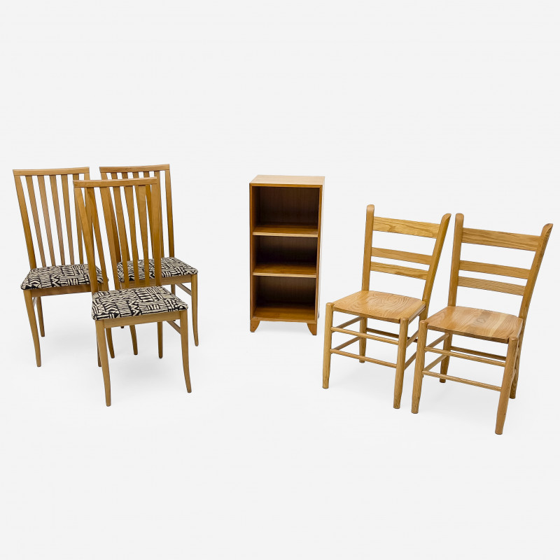 CHAIRS AND BOOKCASE, GROUP OF