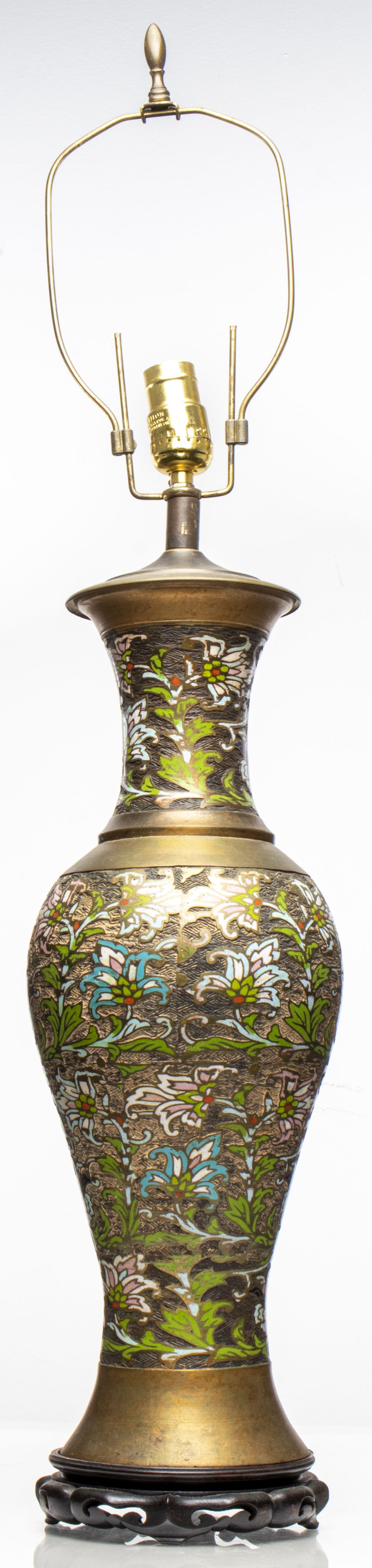 CHAMPLEVE AND BRASS BALUSTER LAMP