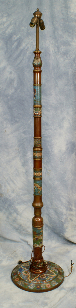 Champleve bronze floor lamp, 68"