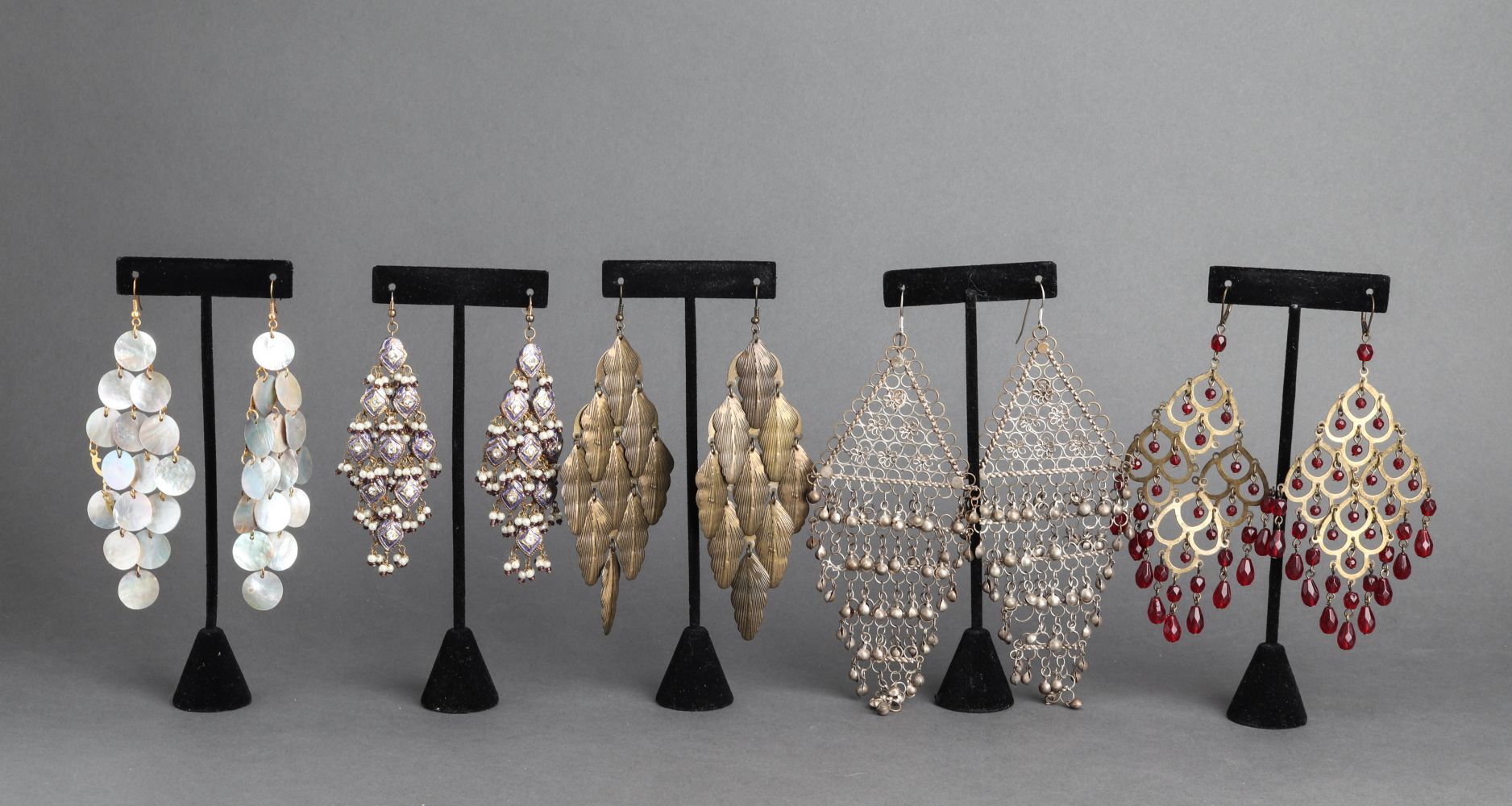 CHANDELIER EARRING GROUP, 5 PAIRS