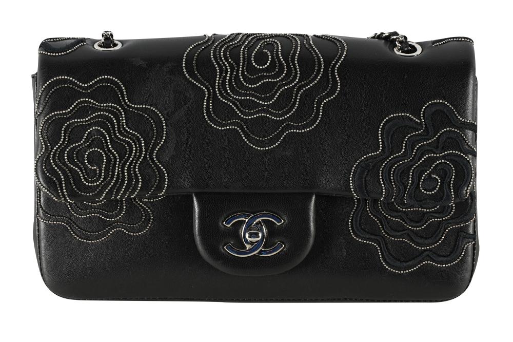 CHANEL BLACK BEADED CAMELIA