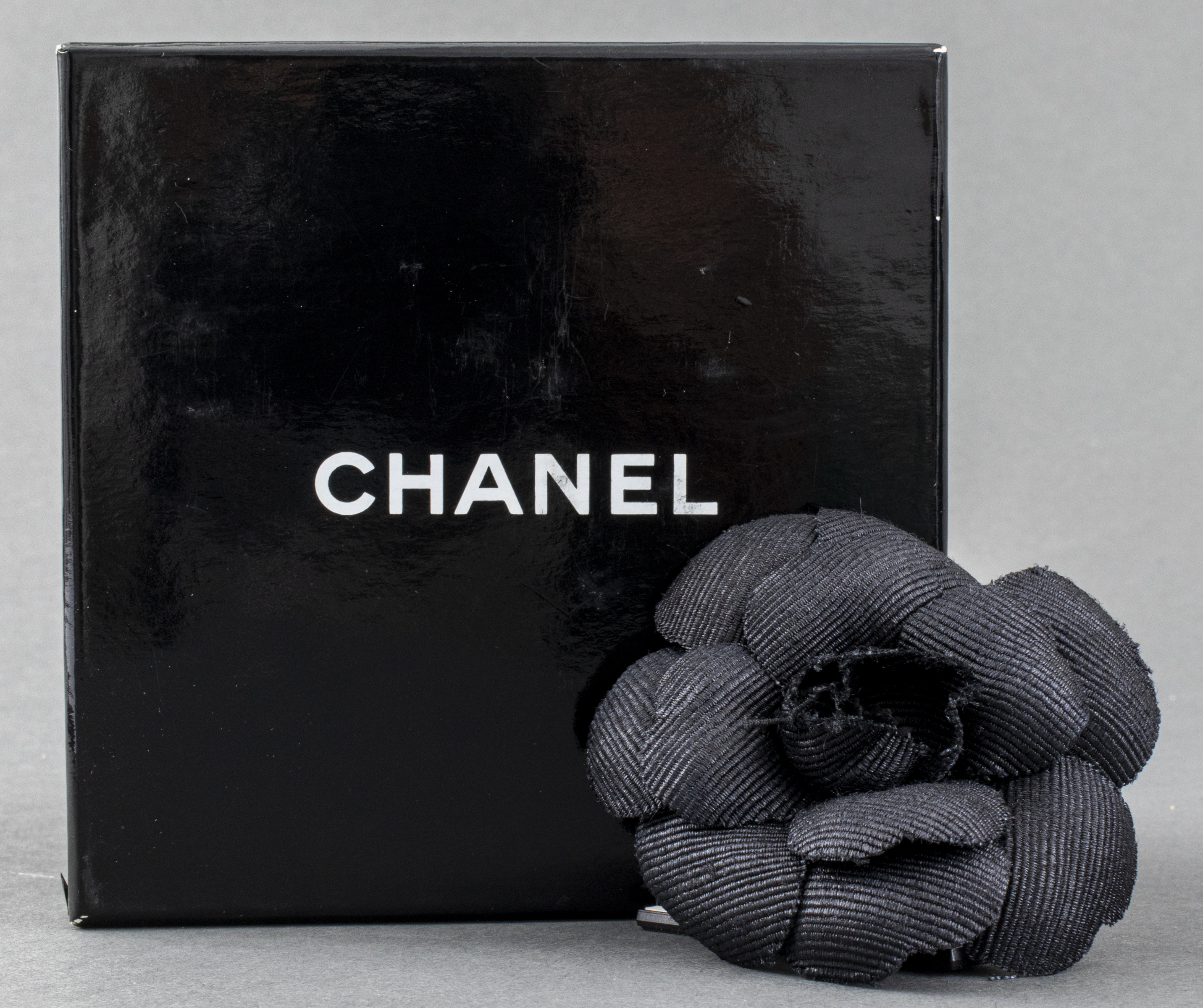 CHANEL BLACK CANVAS CAMELLIA FLOWER