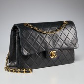 CHANEL BLACK LAMBSKIN DOUBLE F