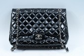 CHANEL BLACK PATENT QUILTED JU