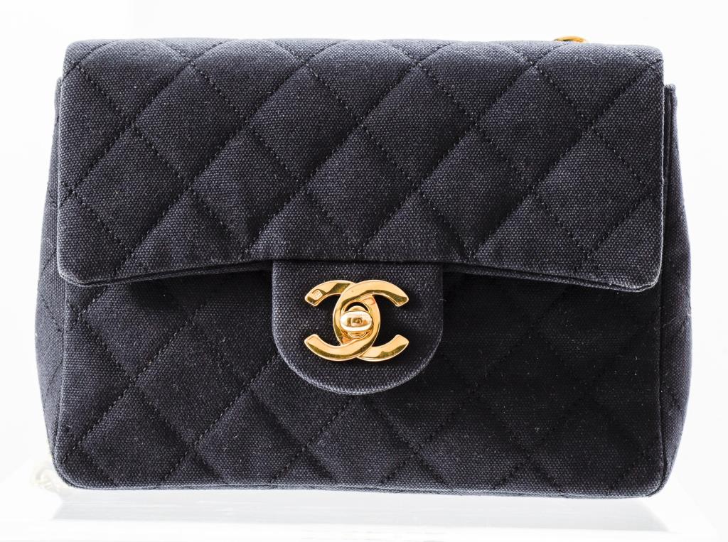 CHANEL BLACK QUILTED FABRIC HANDBAG