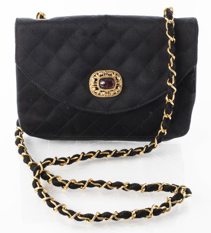 CHANEL BLACK QUILTED SATIN