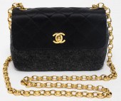 CHANEL BLACK SATIN AND GREY FE