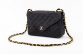 CHANEL BLACK SATIN FLAP SHOULD