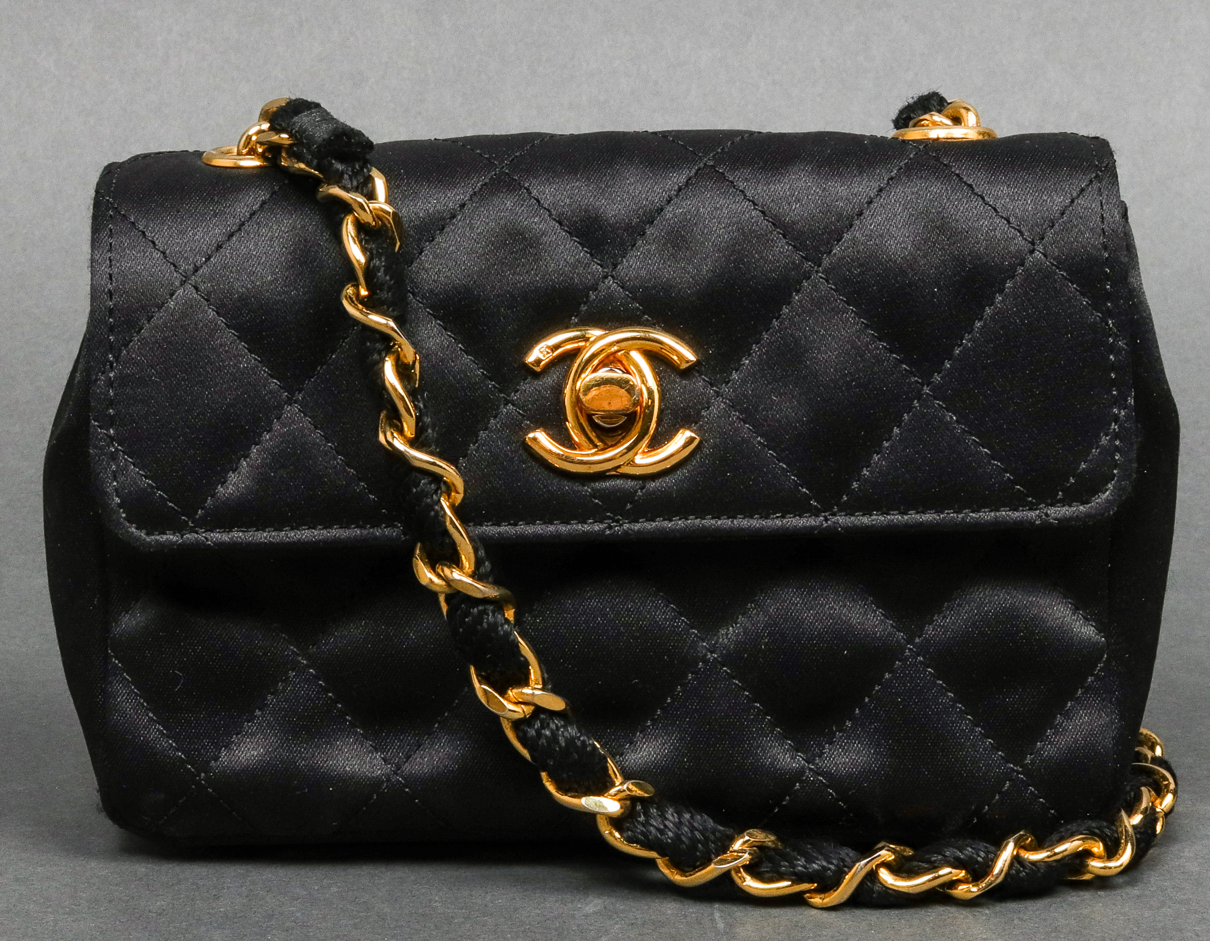 CHANEL BLACK SATIN HANDBAG Chanel