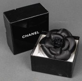 CHANEL BLACK SILK CAMELLIA BRO