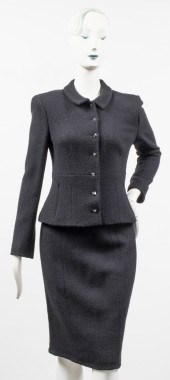 CHANEL BLACK WOOL SKIRT SUIT C