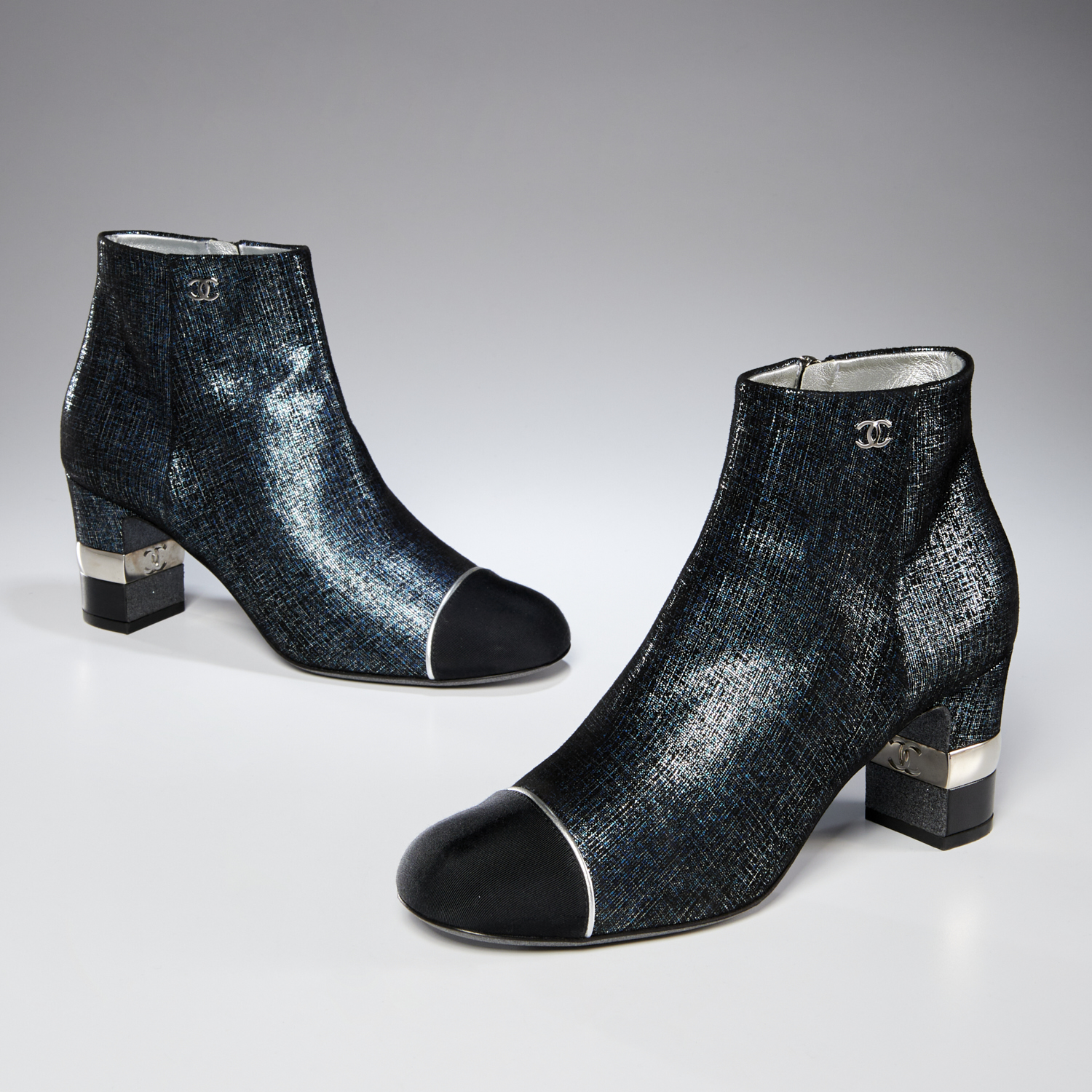 CHANEL BLUE GLITTER ANKLE BOOTS