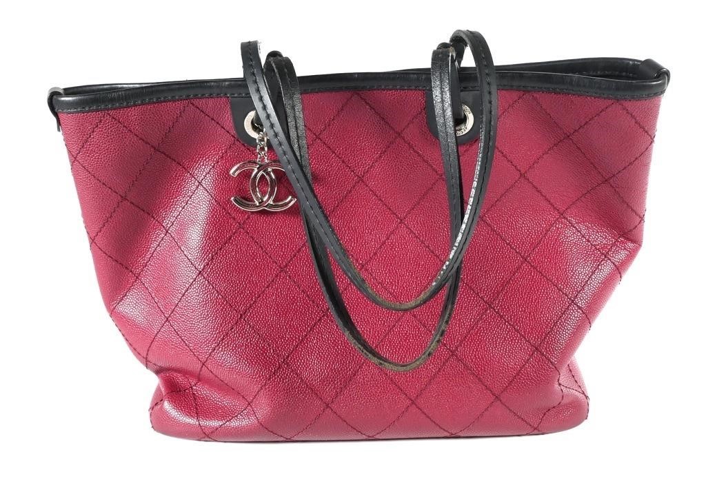 CHANEL BURGUNDY LEATHER TOTE &