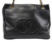 CHANEL CC LOGO BLACK LEATHER S