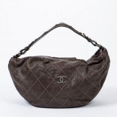 CHANEL CC LOGO QUILTED BROWN L