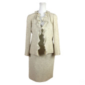 CHANEL CREAM TWEED WOOL SKIRT