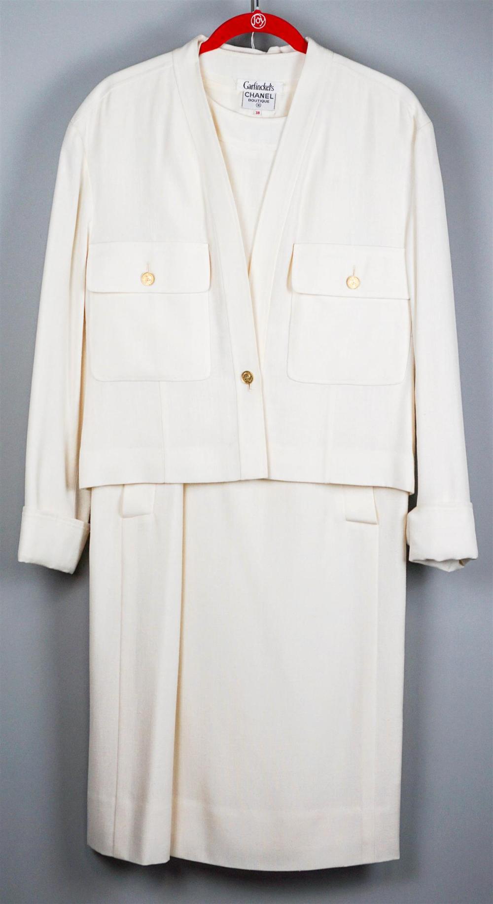 CHANEL CREME LINEN BLEND DRESS WITH