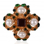 CHANEL FAUX PEARL AND EMERALD