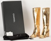 CHANEL GOLD CROCODILE EMBOSSED
